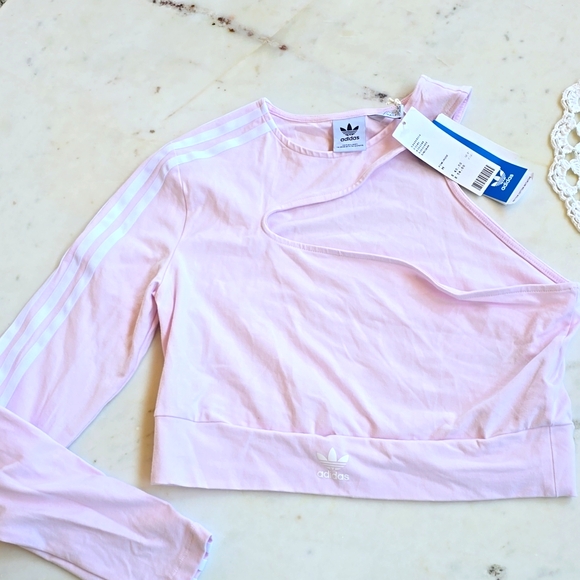 NWT Adidas One Shoulder Crop top in almost Pink Size Medium - Picture 5 of 7
